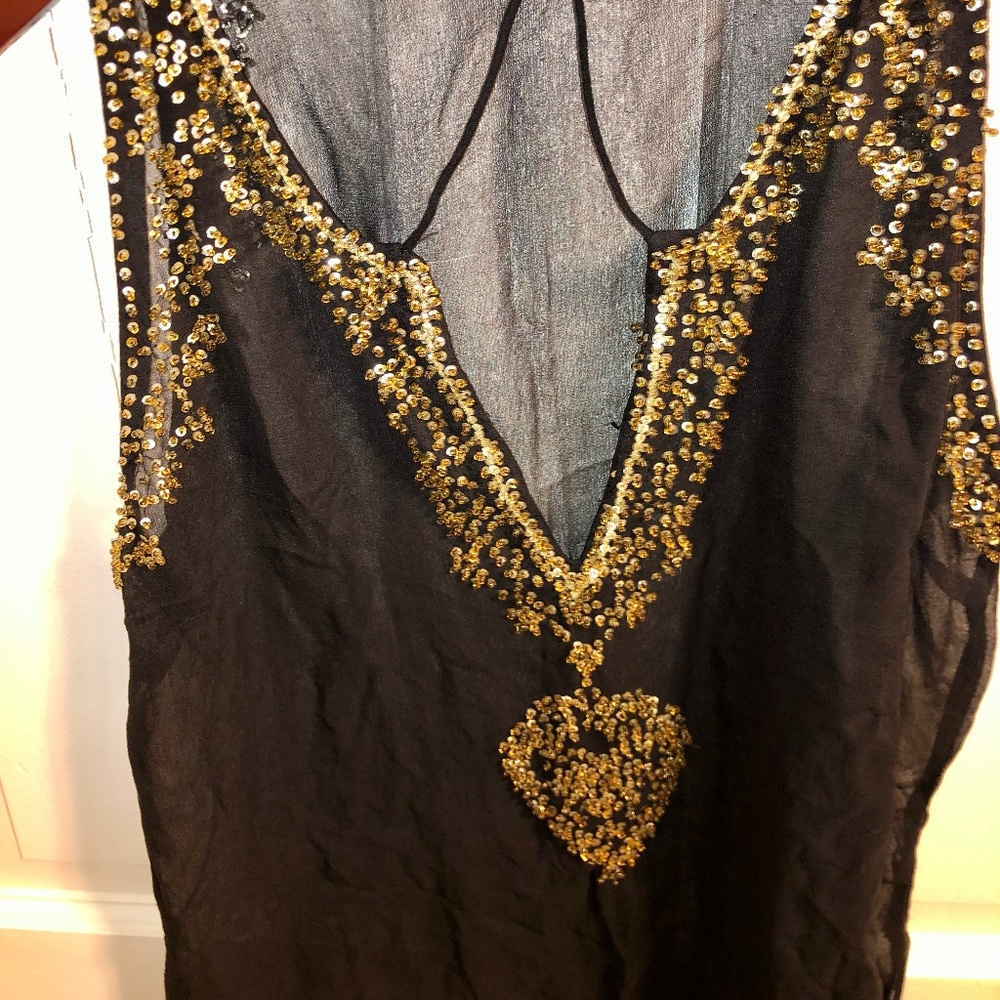Chaiken Black Silk Sheer Beaded Tank Top